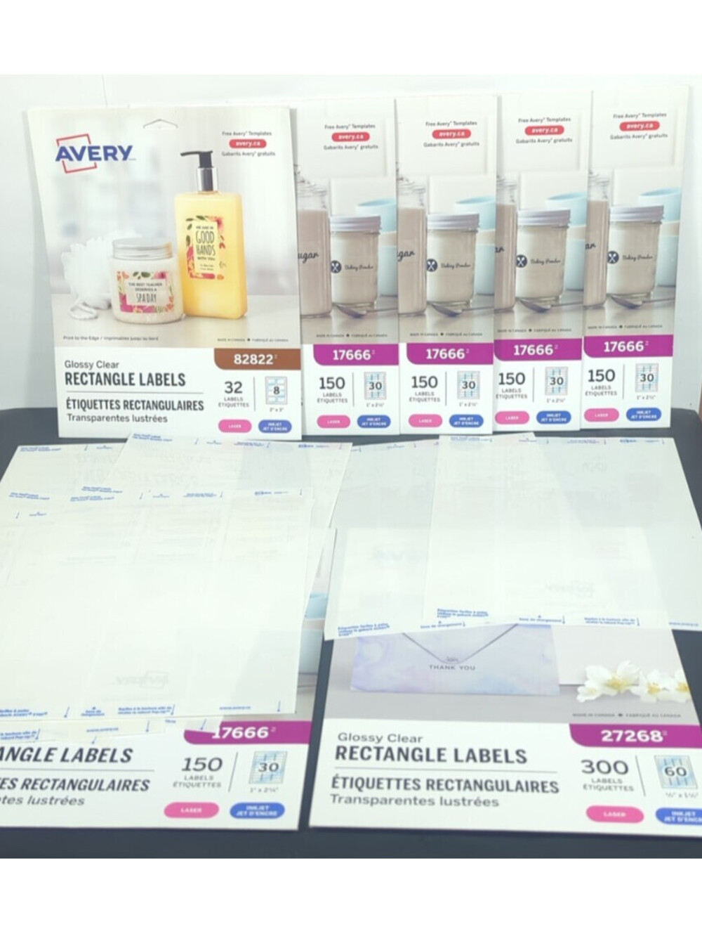 Avery Glossy Clear Labels Bulk Variety Pack 17666 82822 27268 Laser/Inkjet